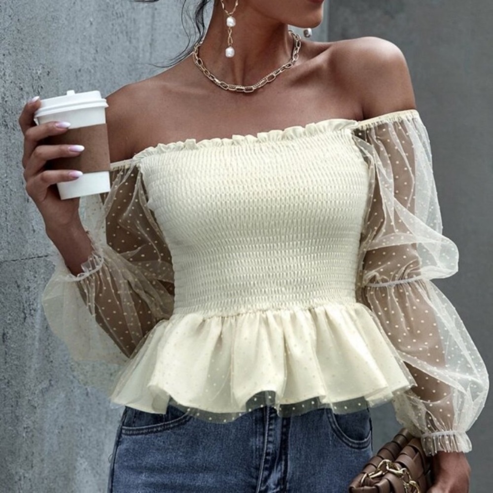 Off Shoulder Sheer Sleeve Top